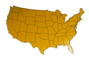 Gold colored Map of the United States